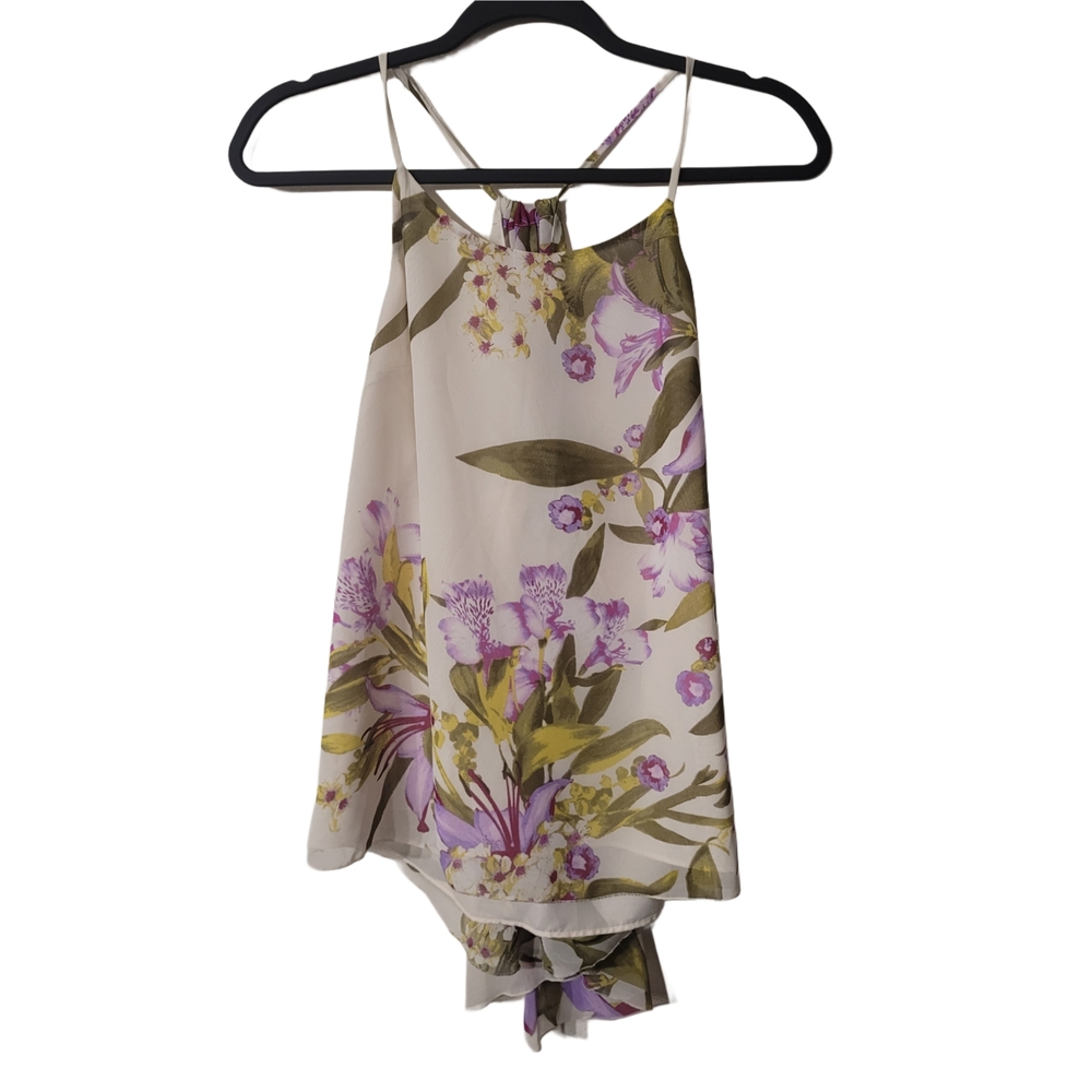 Jennifer Lopez Cream and Purple Flowy Back Dressy Tank Size Med